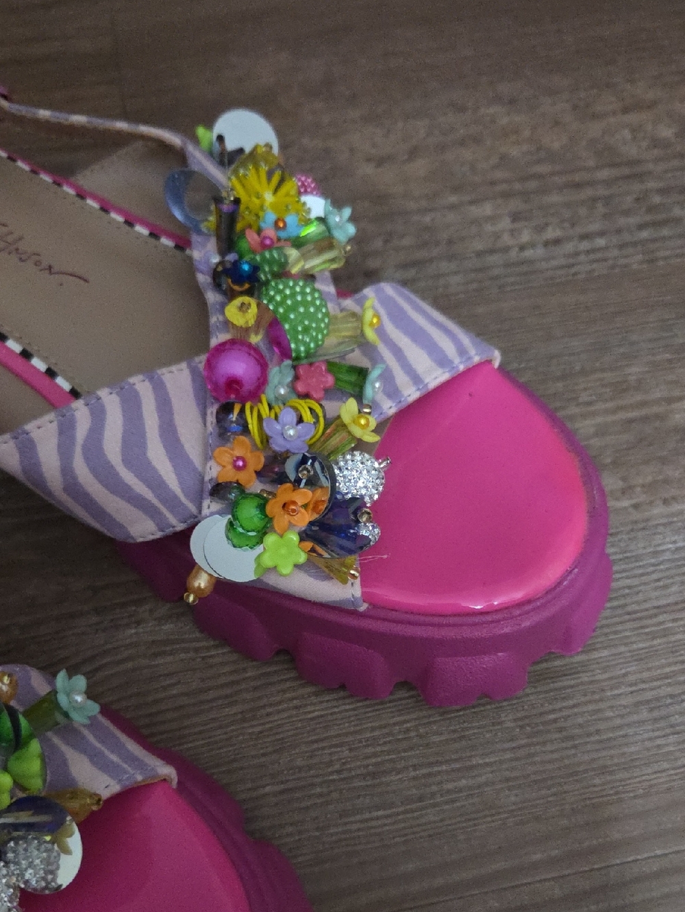 Betsey Johnson Pink Platform Beaded Floral Sandals - Picture 3 of 6